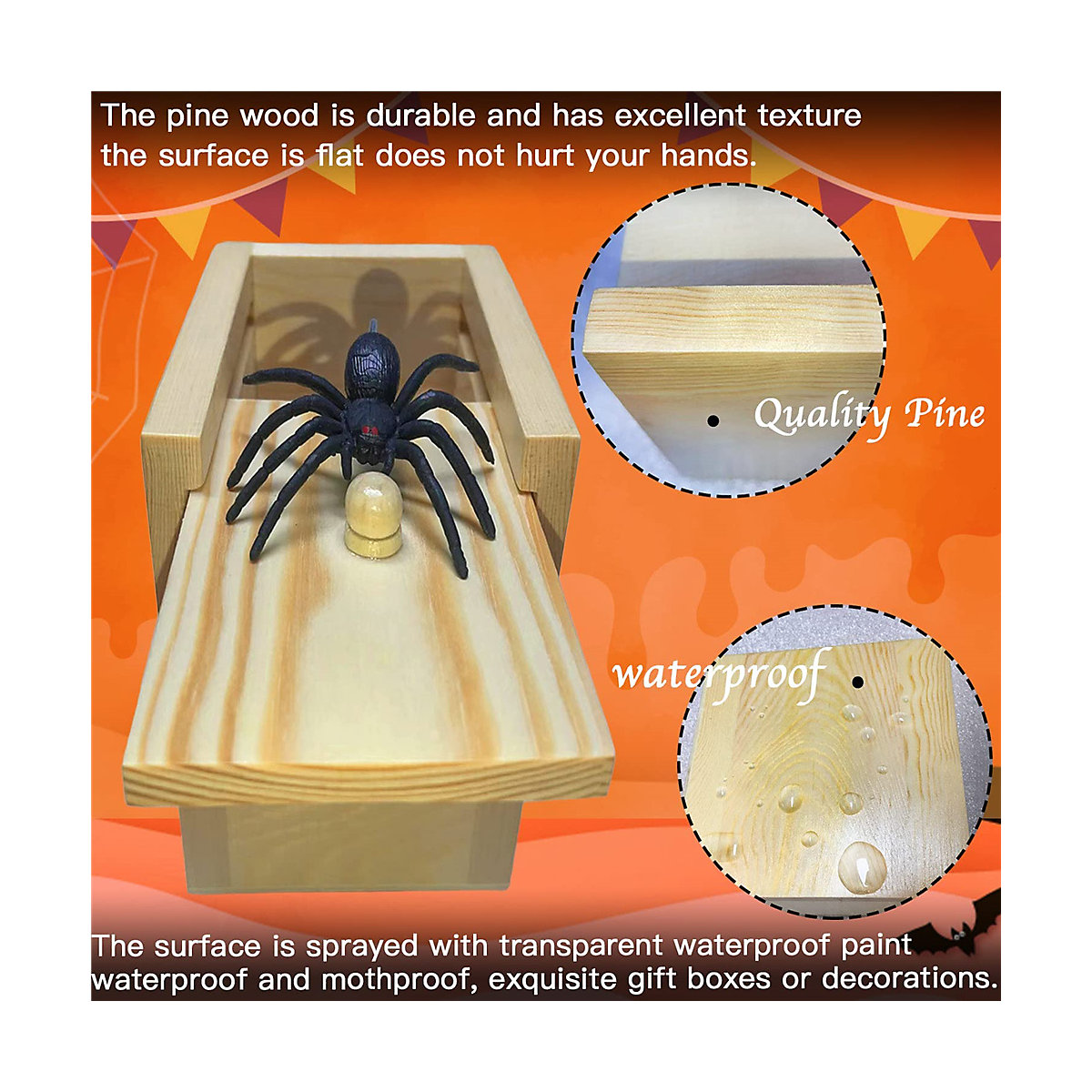 Spinne Spielzeug in Einer Holzkiste,Spider Prank Box Scherzartikel für Kinder
