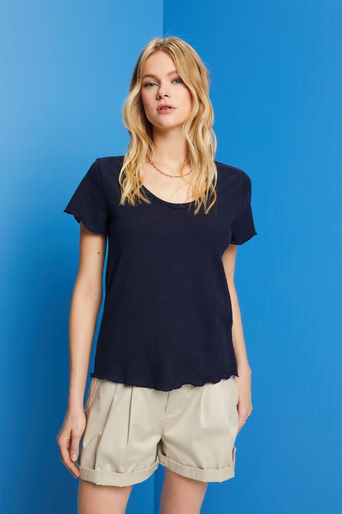 T-Shirt mit Rollkanten, Baumwolle-Leinen-Mix
