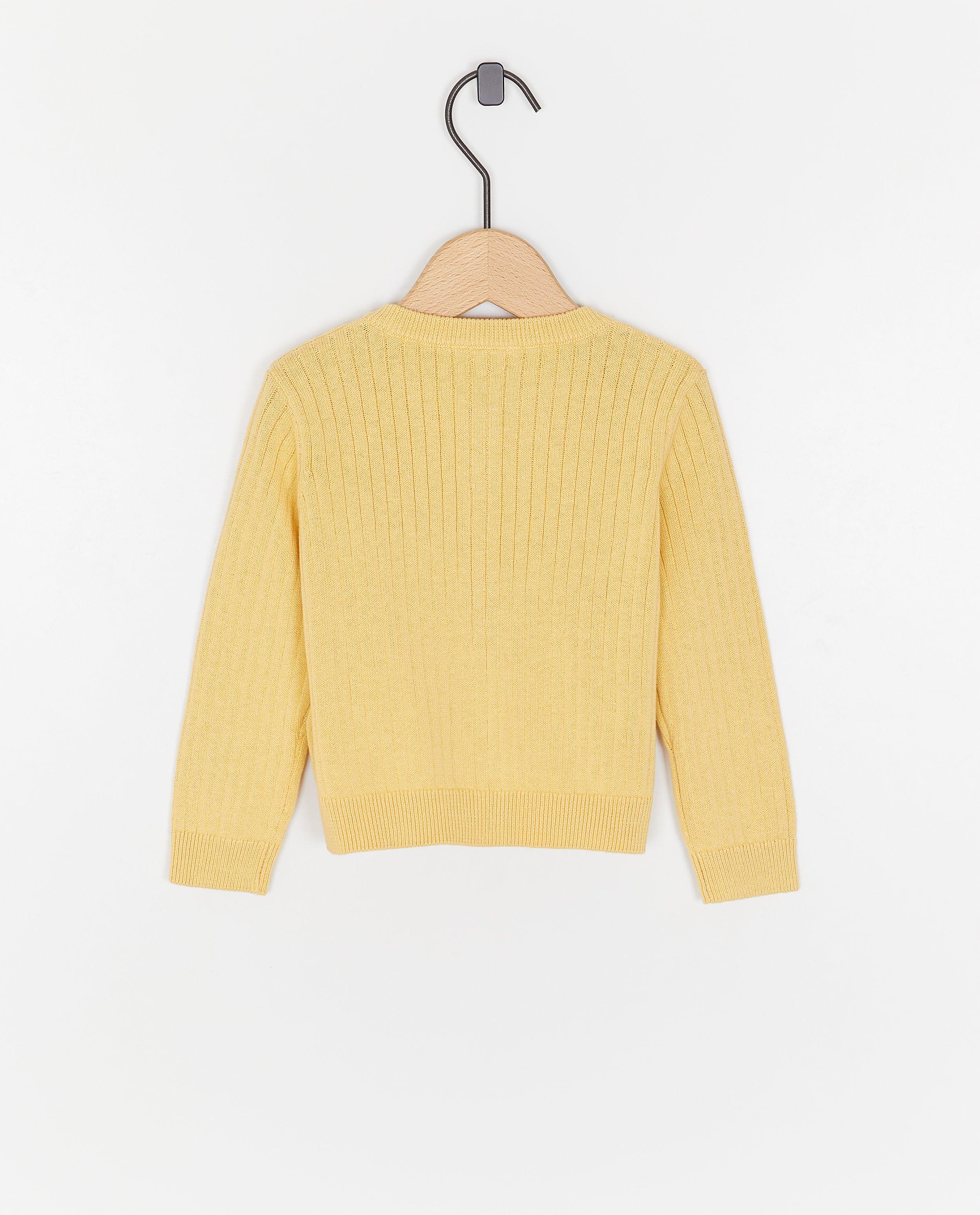 Cardigan Cuddles and Smiles cu model cu nervuri fine, galben deschis