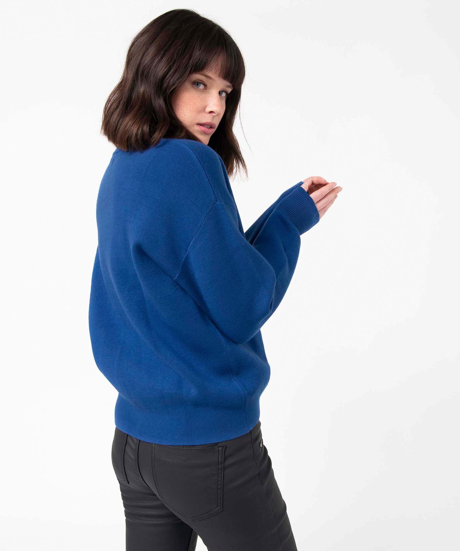 Pull femme coupe ample avec finitions pailletées bleu | GEMO