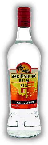Marienburg White Rum 81% Suriname Marienburg White Rum 81% Suriname Weißer Overproof-Rum mit intensiver Zuckerrohrnote. 0,7	 Liter - Vol 81%