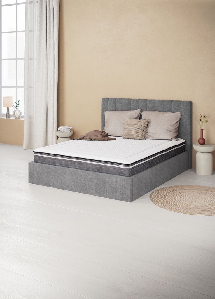 Estrutura de cama AGERFELD 140x200cm em tecido cinza escuro