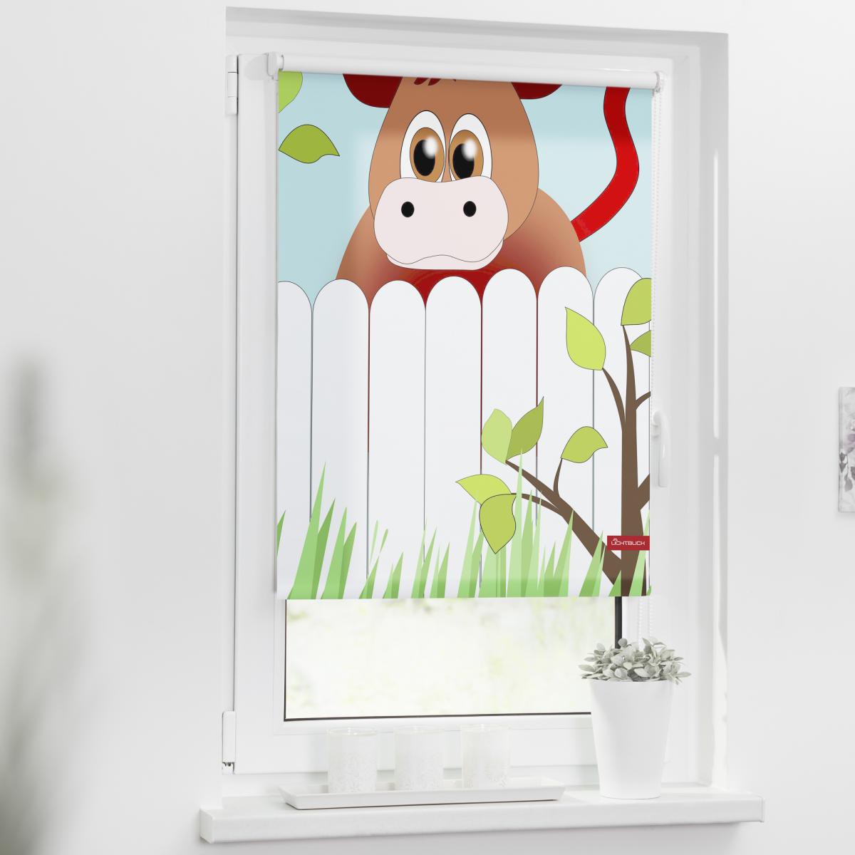 Lichtblick Rollo Klemmfix, ohne Bohren, blickdicht, Ochse Otto - Bunt, 45 x 150 cm (B x L)