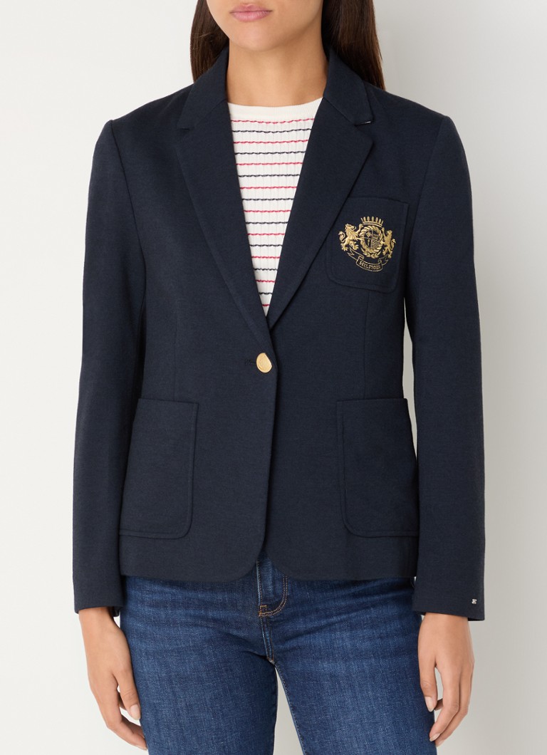 Tommy Hilfiger Heritage gyapjúkeverék blézer hímzett logóval és foltzsebekkel