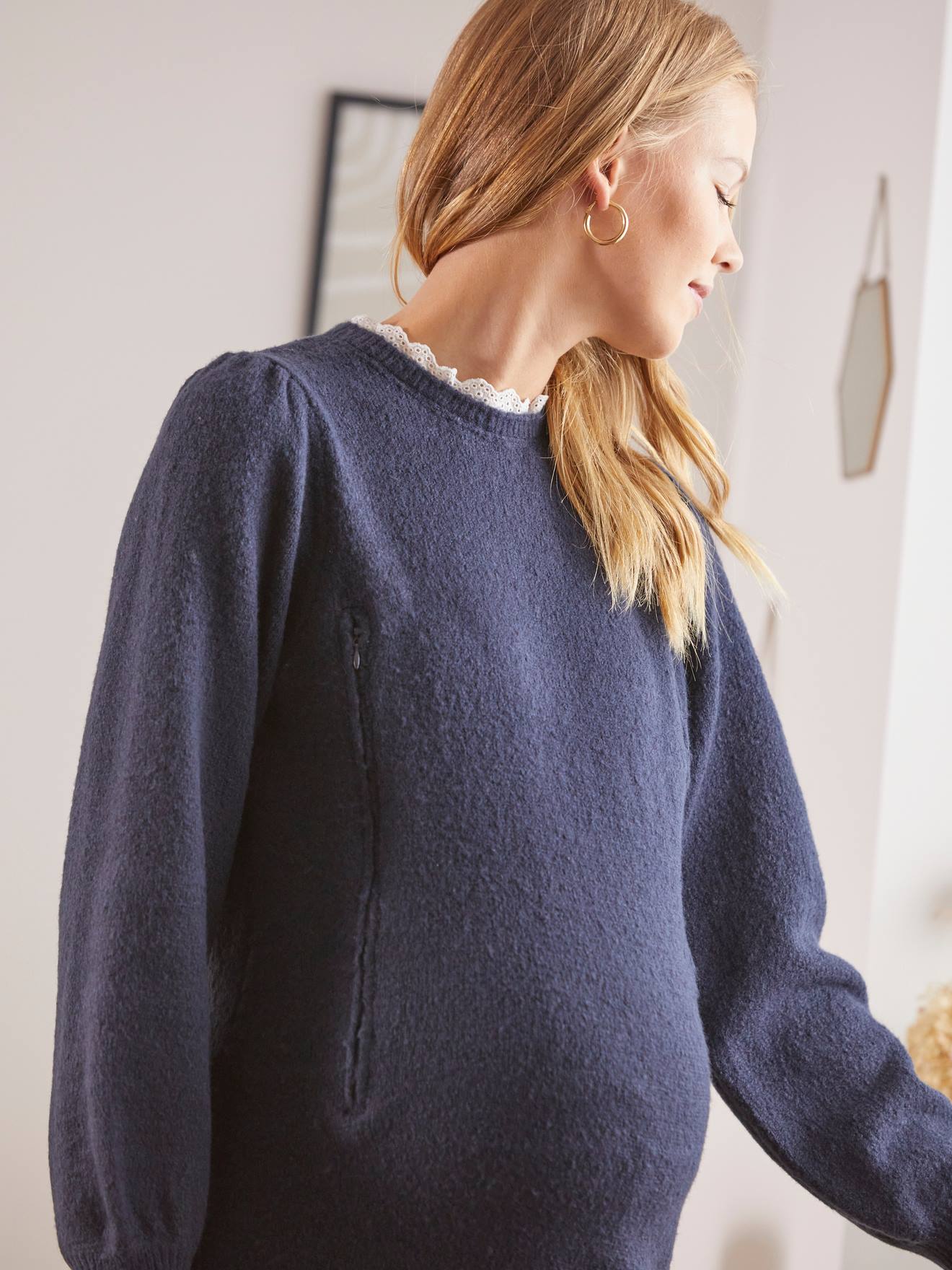Vertbaudet Strickkleid mit Kragen, Schwangerschaft & Stillzeit - marine