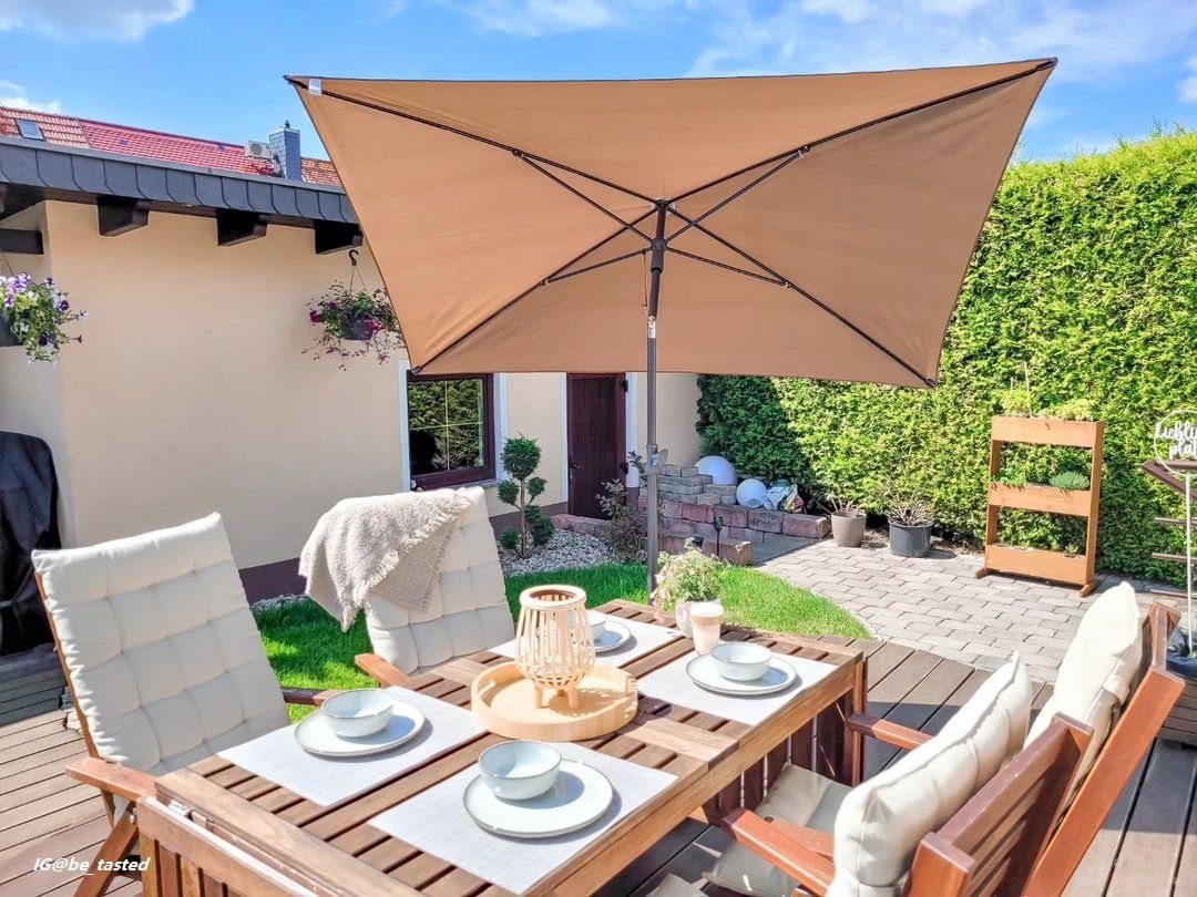 Sekey Sonnenschirm 210 x 140 cm Balkonschirm Rechteckig Gartenschirm mit Schutzhülle, Terrassenschirm mit Sonnenschutz UV50+