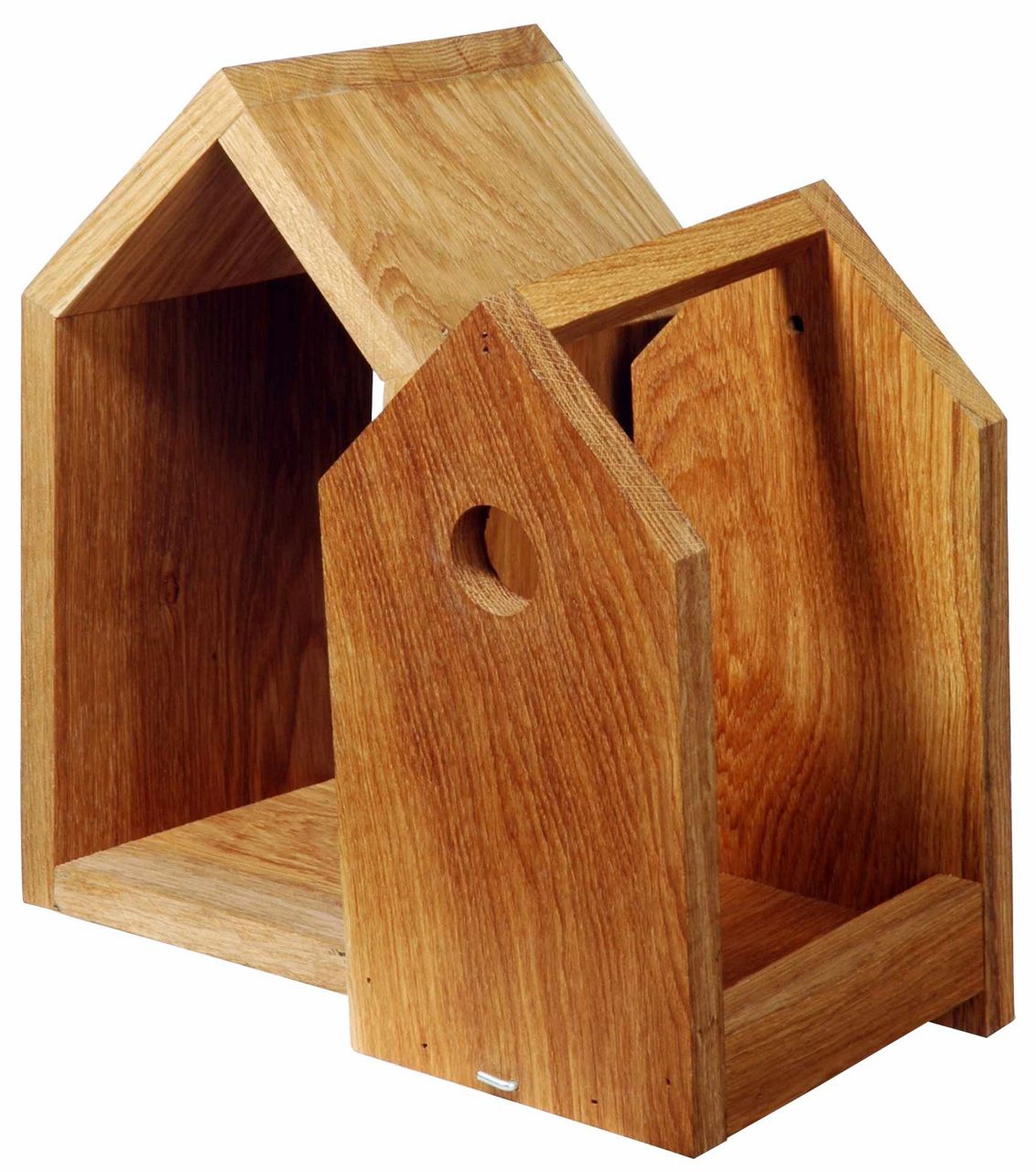 Luxus-Vogelhaus Design-Nistkasten, Eiche geölt, mit Spitzdach