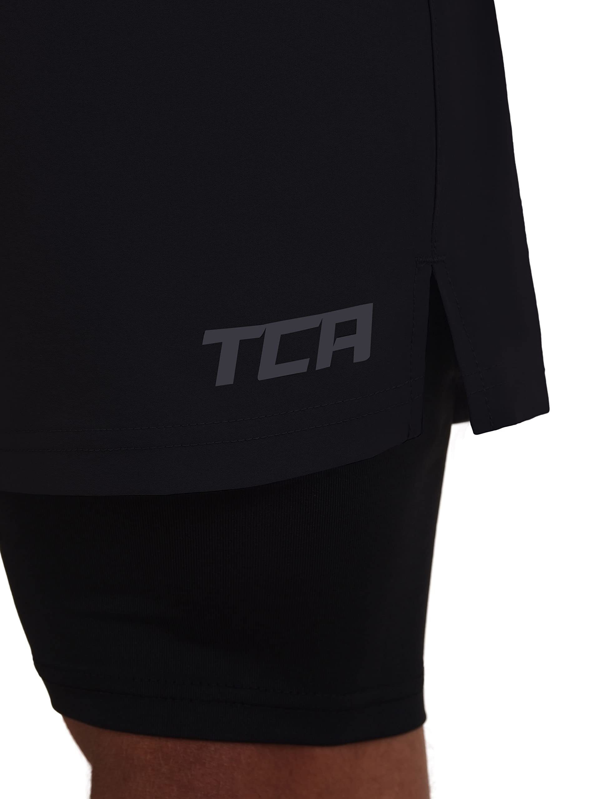TCA Trainingsshorts TCA Herren 2-in-1 Laufhose mit Kompressionshose - Schwarz, XXL