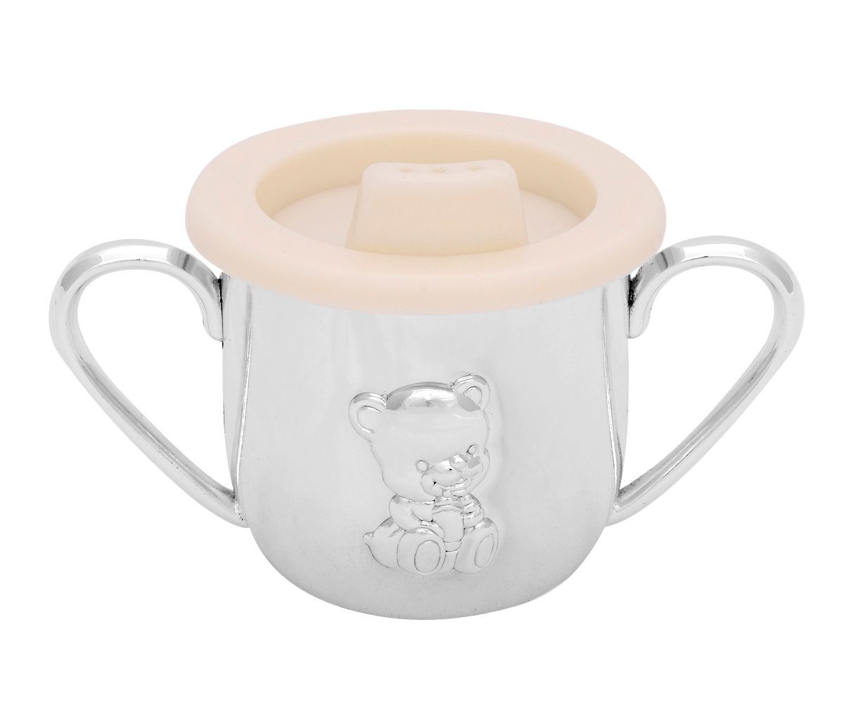 Brillibrum Trinklernbecher Schnabelbecher Baby versilbert anlaufgeschützt Spülmaschinenfest Trinklernbecher für Kleinkinder Geschenk-Idee Taufgeschenk mit Bärchen, Metall