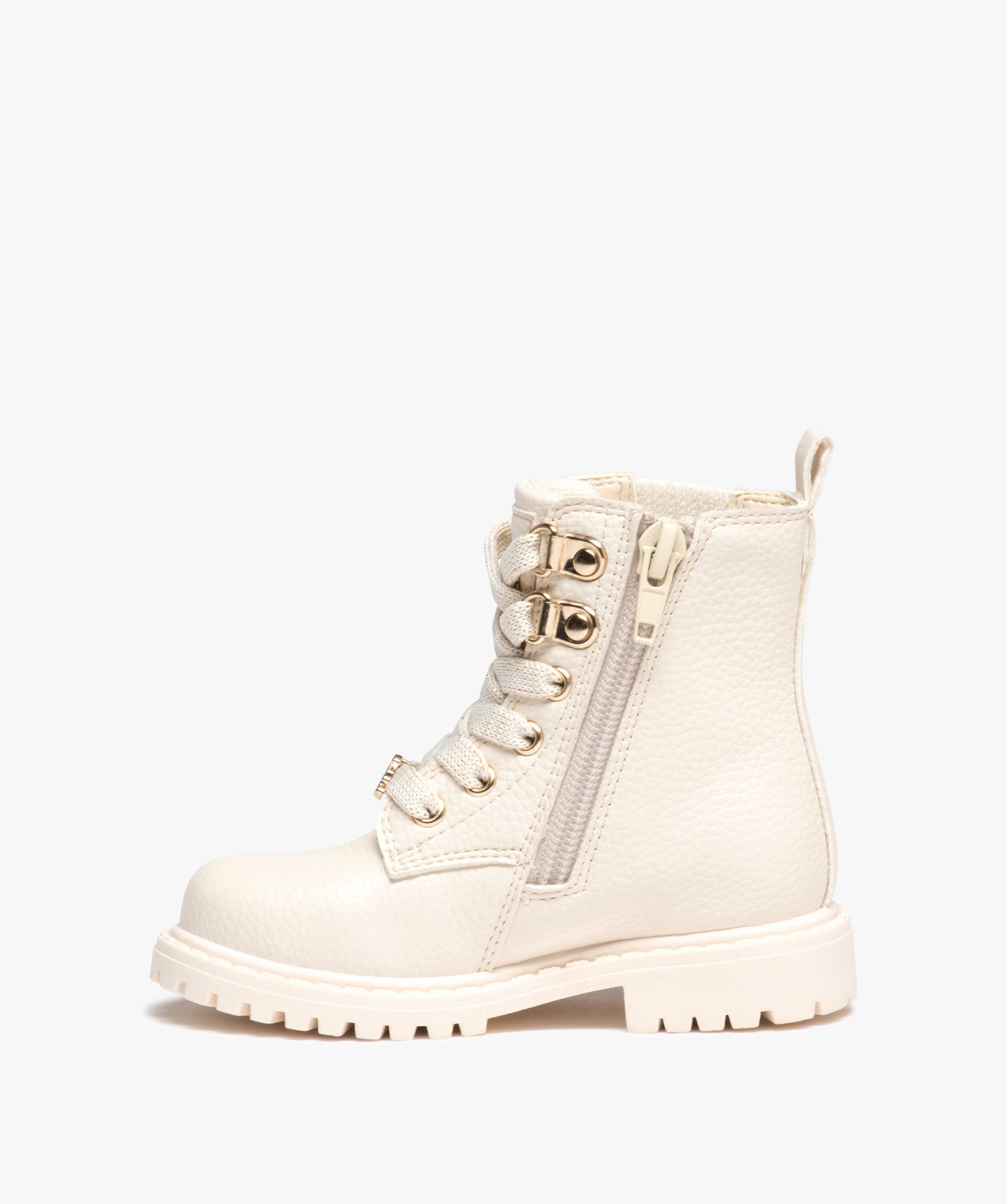 Boots fille unies à lacets irisés et col chaussette - Lulu... beige | GEMO