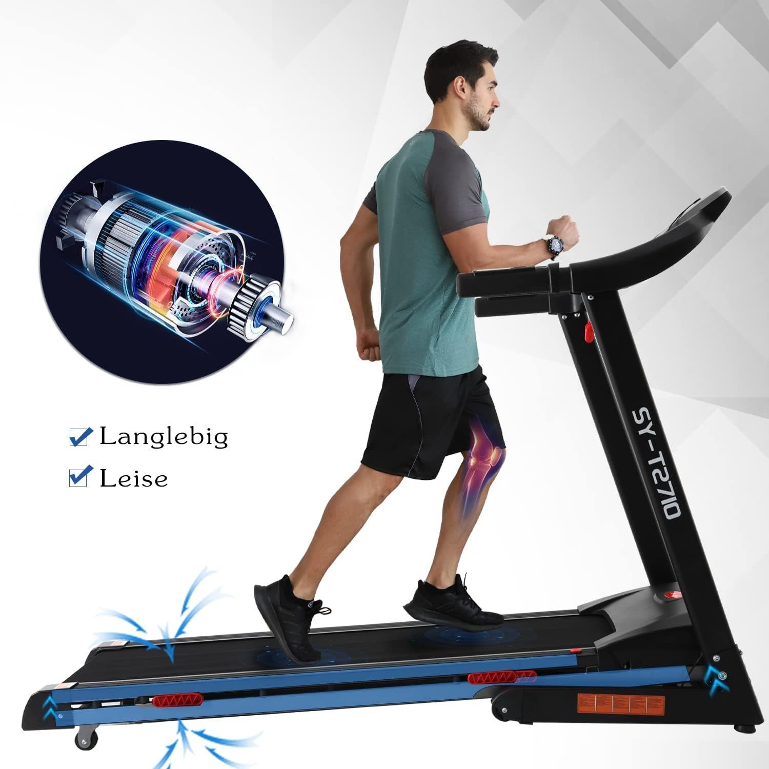 ISE Laufband (Motor&Auto Incline& großen Laufflächen bis zu 120kg für Zuhause), elektrisches klappbar Treadmill für Lauftraining mit LCD-Bildschirm