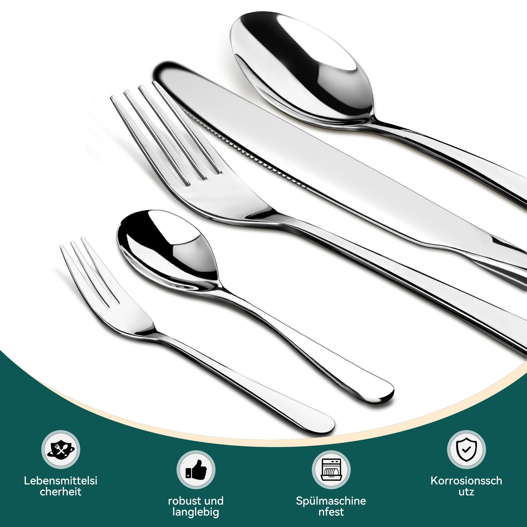Senmudi Besteck-Set 30-teiliges Edelstahl Besteckset-Elegant&Langlebig-Spülmaschinenfest, Ergonomisches Design für Familien, Feste und Alltag