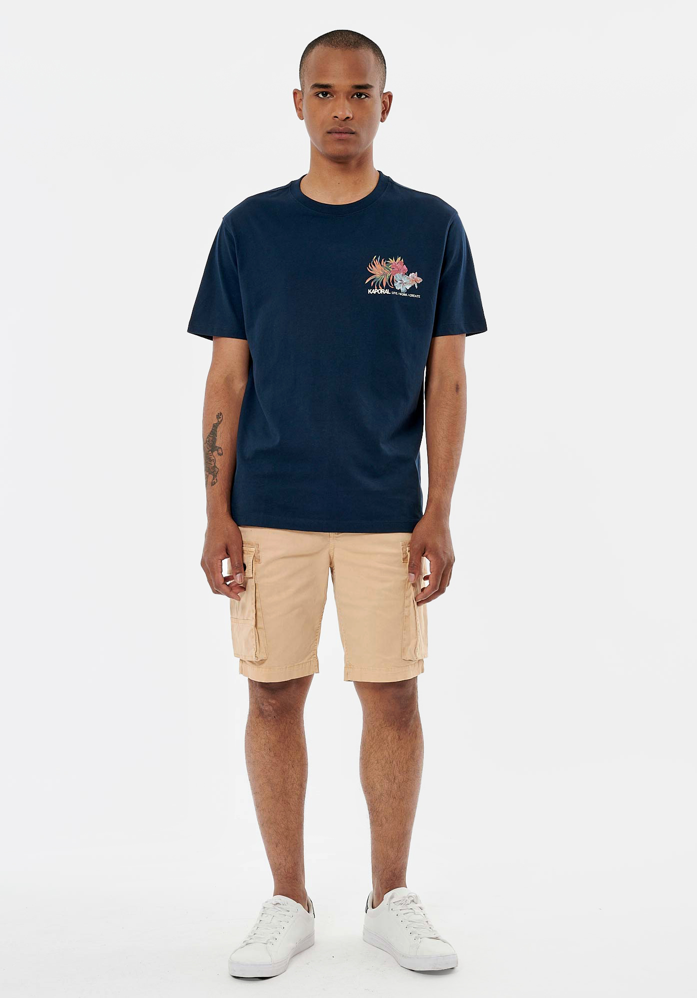 TIGAU  T-shirt bleu marine homme 100% coton