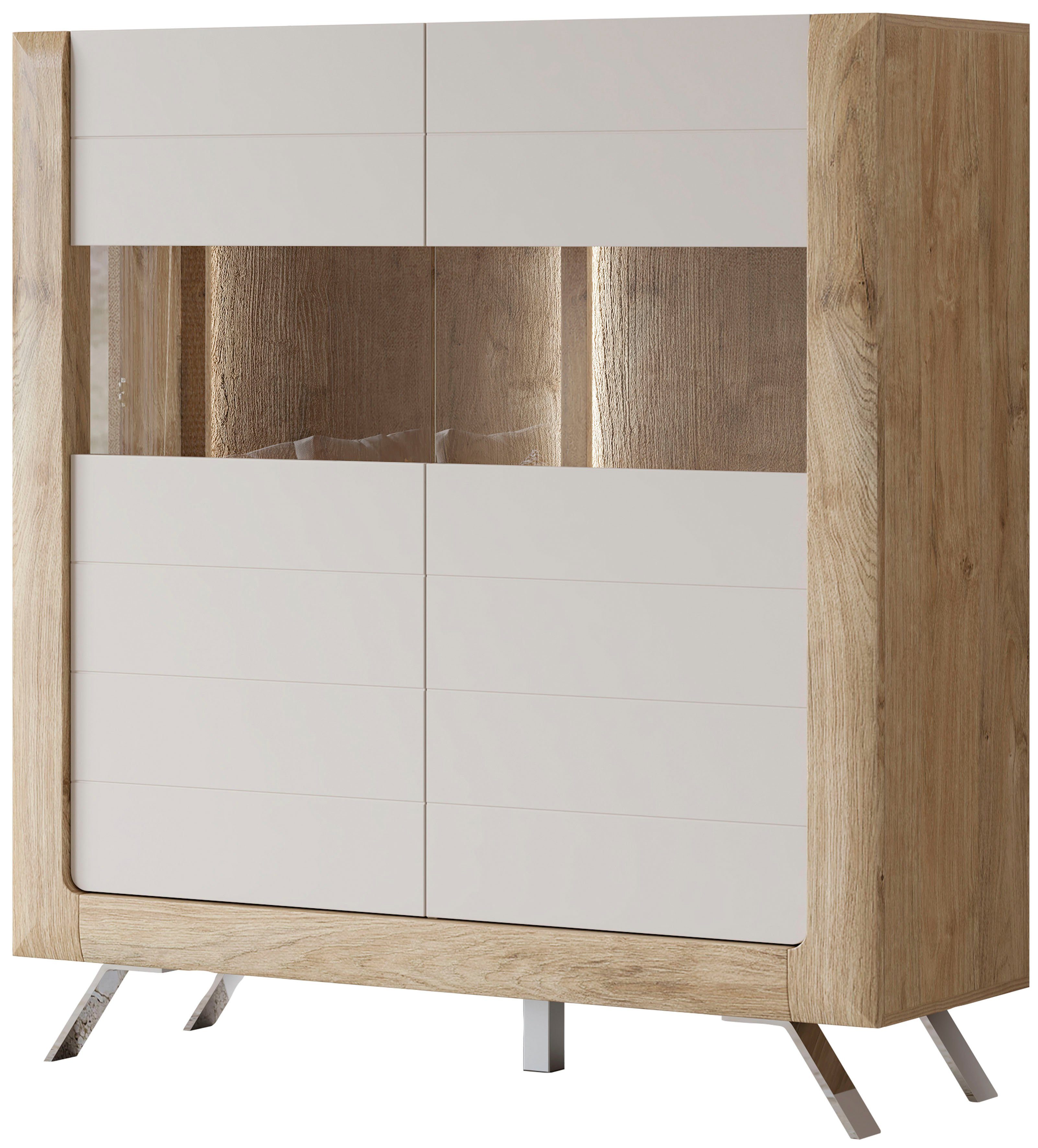 Leonique Highboard Kasai, Höhe 136,5 cm, 2 Türen mit Glaseinsatz