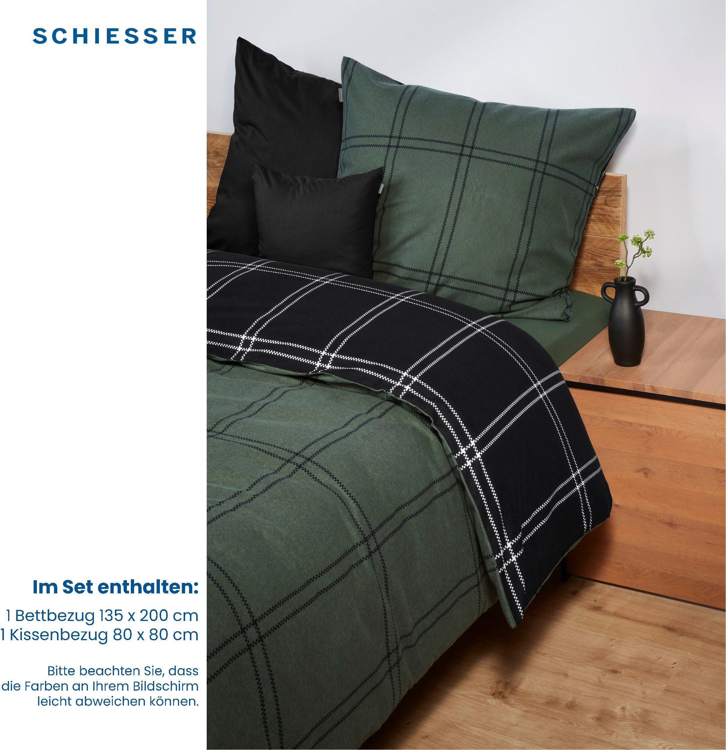 Wendebettwäsche Ellis, Schiesser, Feinbiber, 2 teilig, Karo Musterung