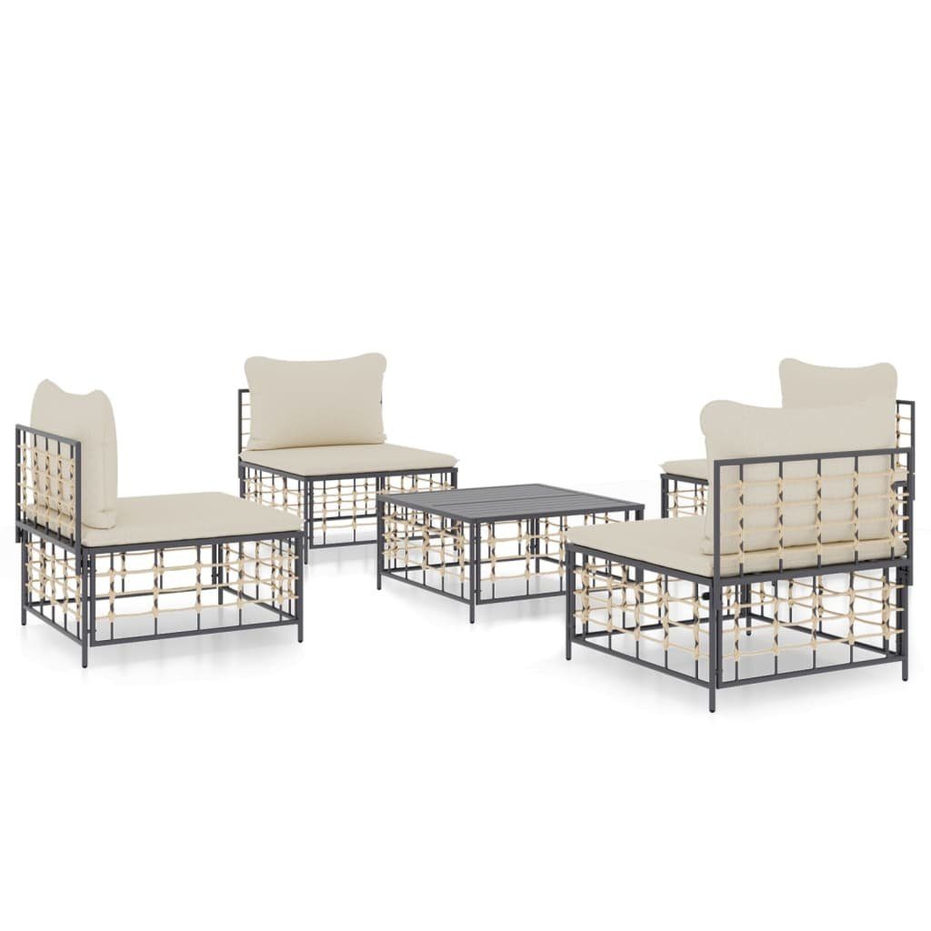vidaXL Loungesofa 5-tlg. Garten-Lounge-Set mit Kissen Anthrazit Poly Rattan, 5 Teile