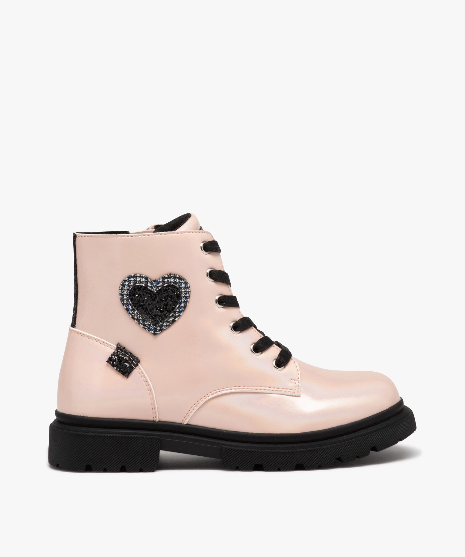 Boots fille mid-cut vernies à semelle crantée rose | GEMO