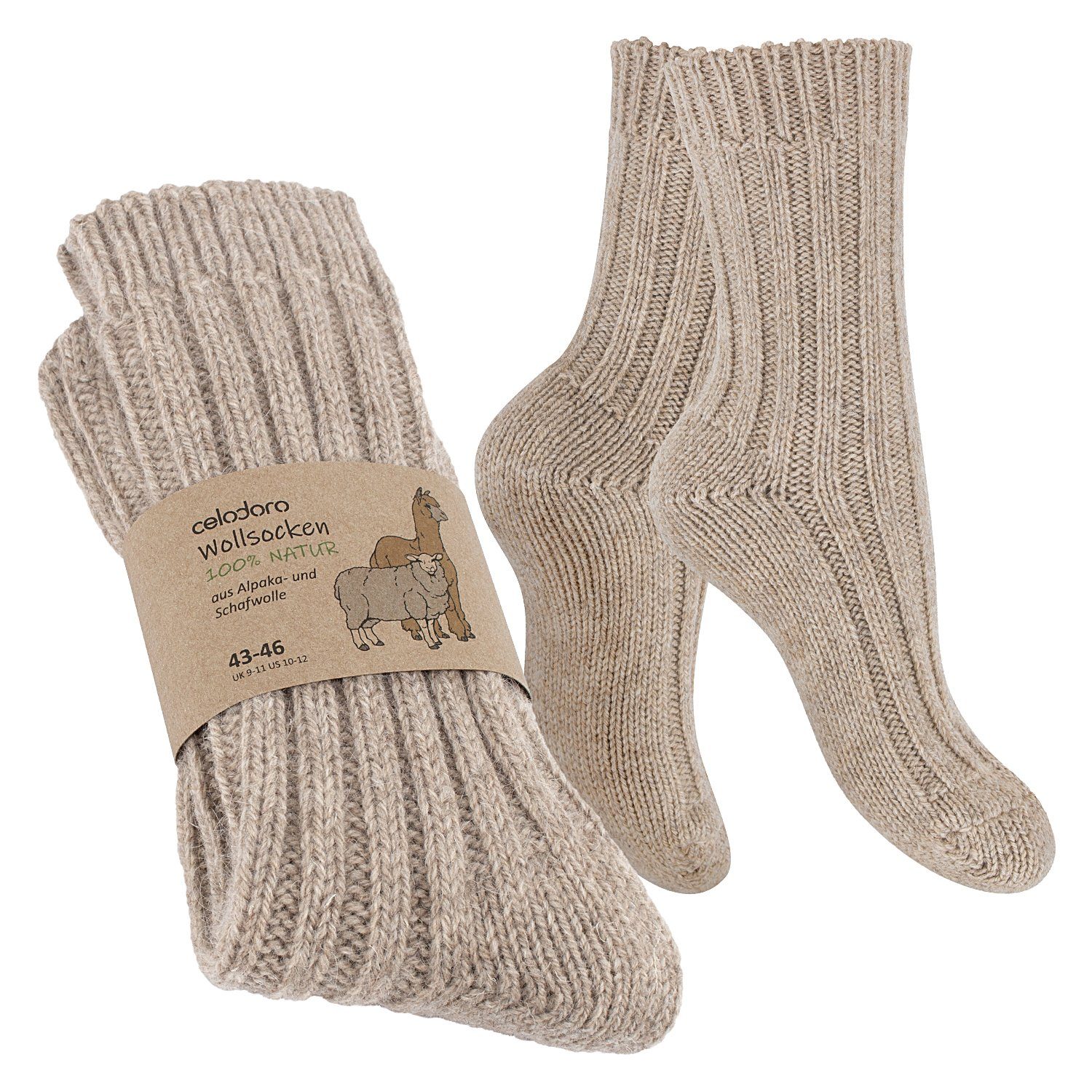 celodoro Thermosocken Damen & Herren Natur Wollsocken mit Alpaka Winter Socken