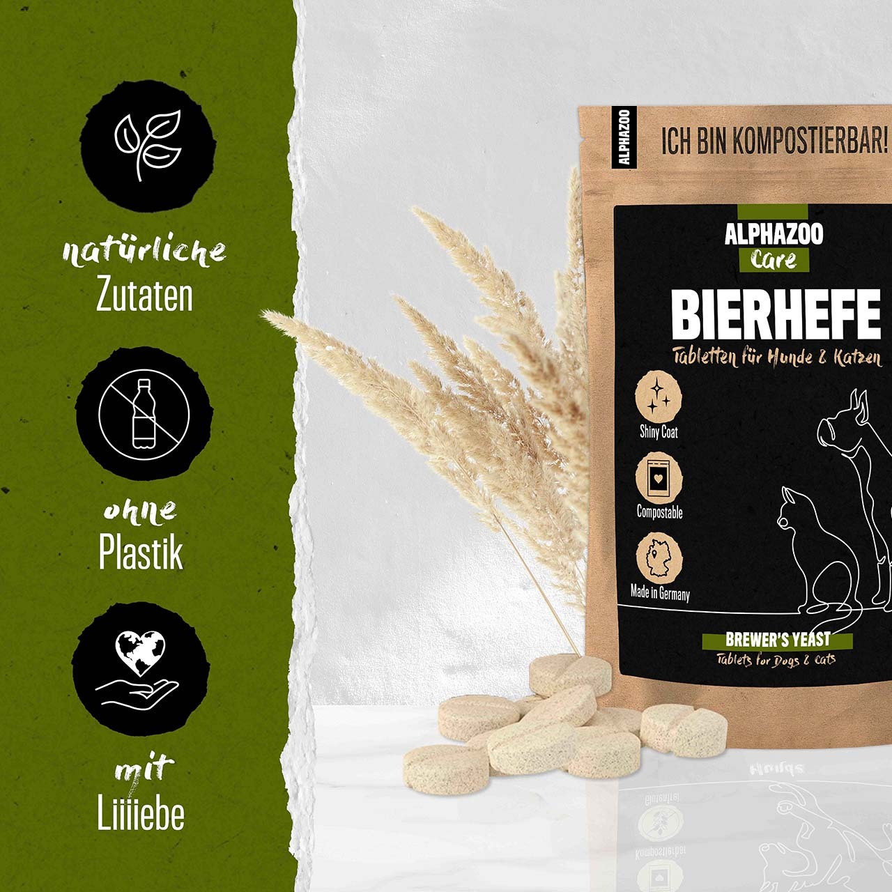 ALPHAZOO Ergänzungsfutter & Aufzucht ALPHAZOO Bierhefe Tabletten für Hunde und Katzen 180 g