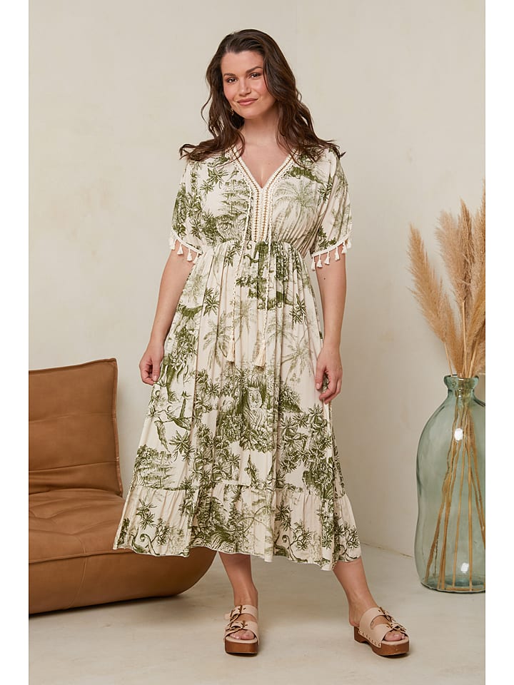 Curvy Lady Kleid in Khaki/ Creme günstig kaufen