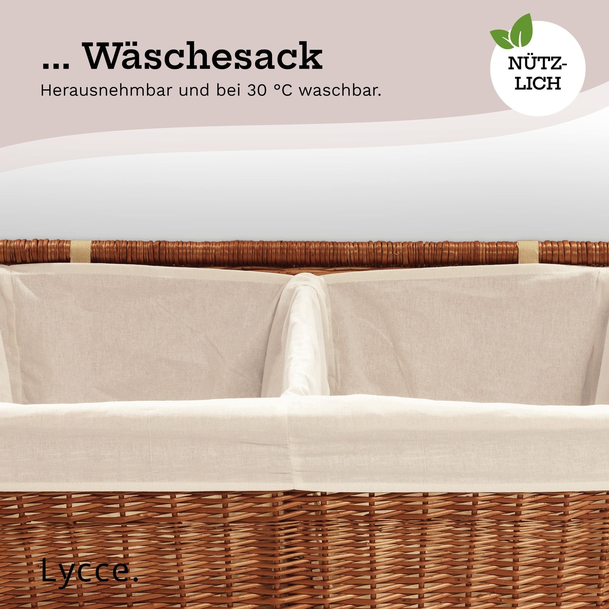 animal-design Wäschekorb, Wäschekorb 2 Fächer 120 l Wäschesortierer Weide natur 67 x 33 x 56 cm
