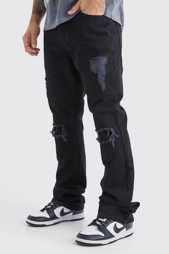 Slim-Fit Schlagjeans mit Rissen