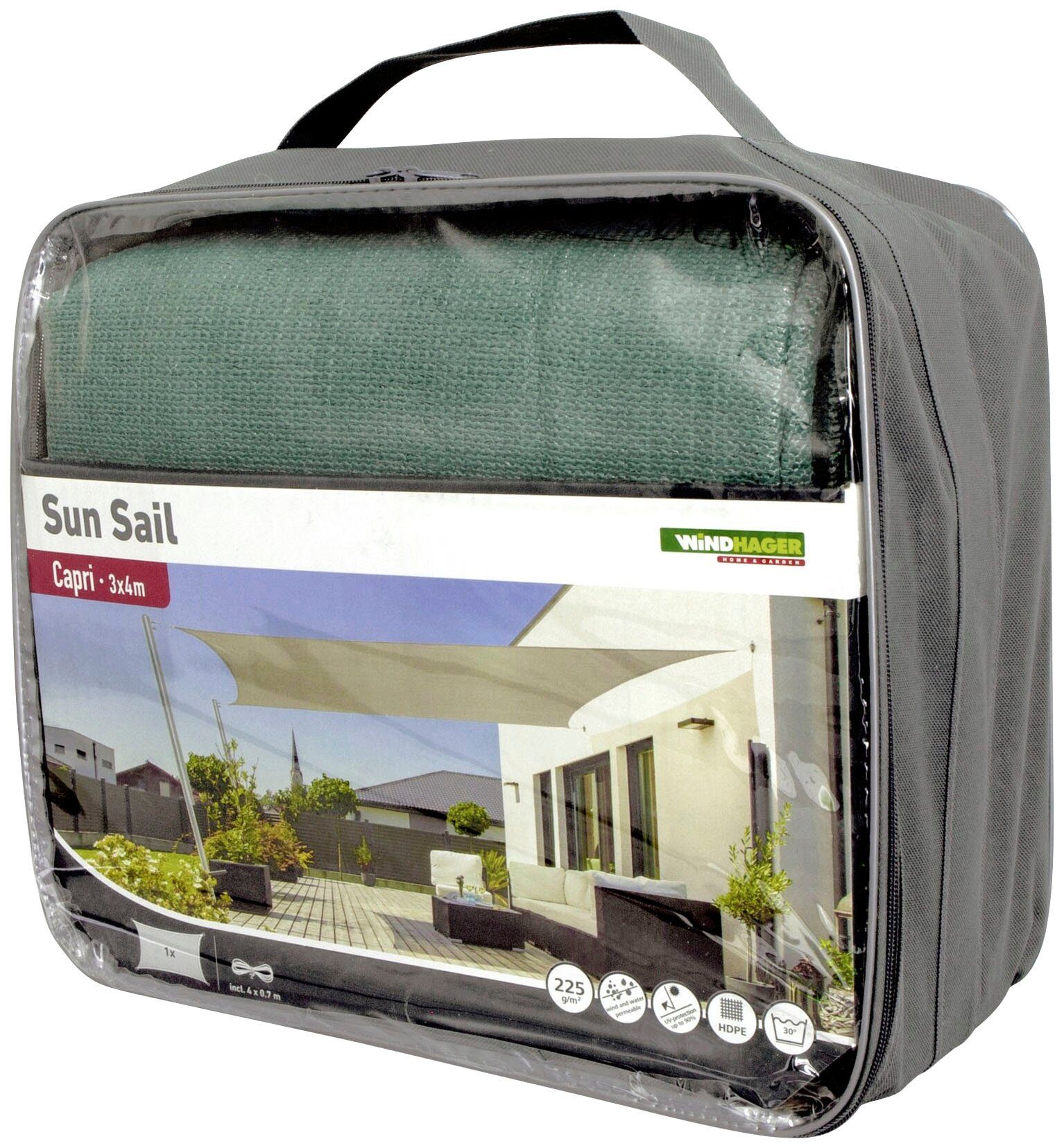 Windhager Sonnensegel Capri Rechteck, 3x4m, olive