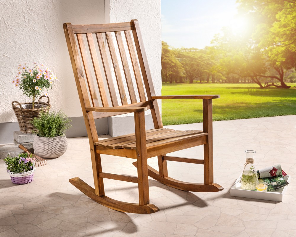 HC Garten & Freizeit Schaukelstuhl mit hoher Rückenlehne aus Akazie 70 x 92 x 116 cm braun