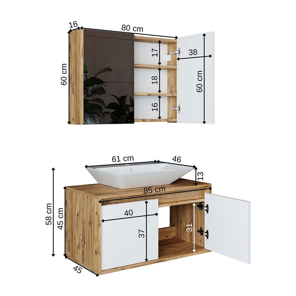 Roomart Badmöbel-Set, (Roomart Badmöbel Set Waschbecken mit Unterschrank 85cm,in 5 Farben)