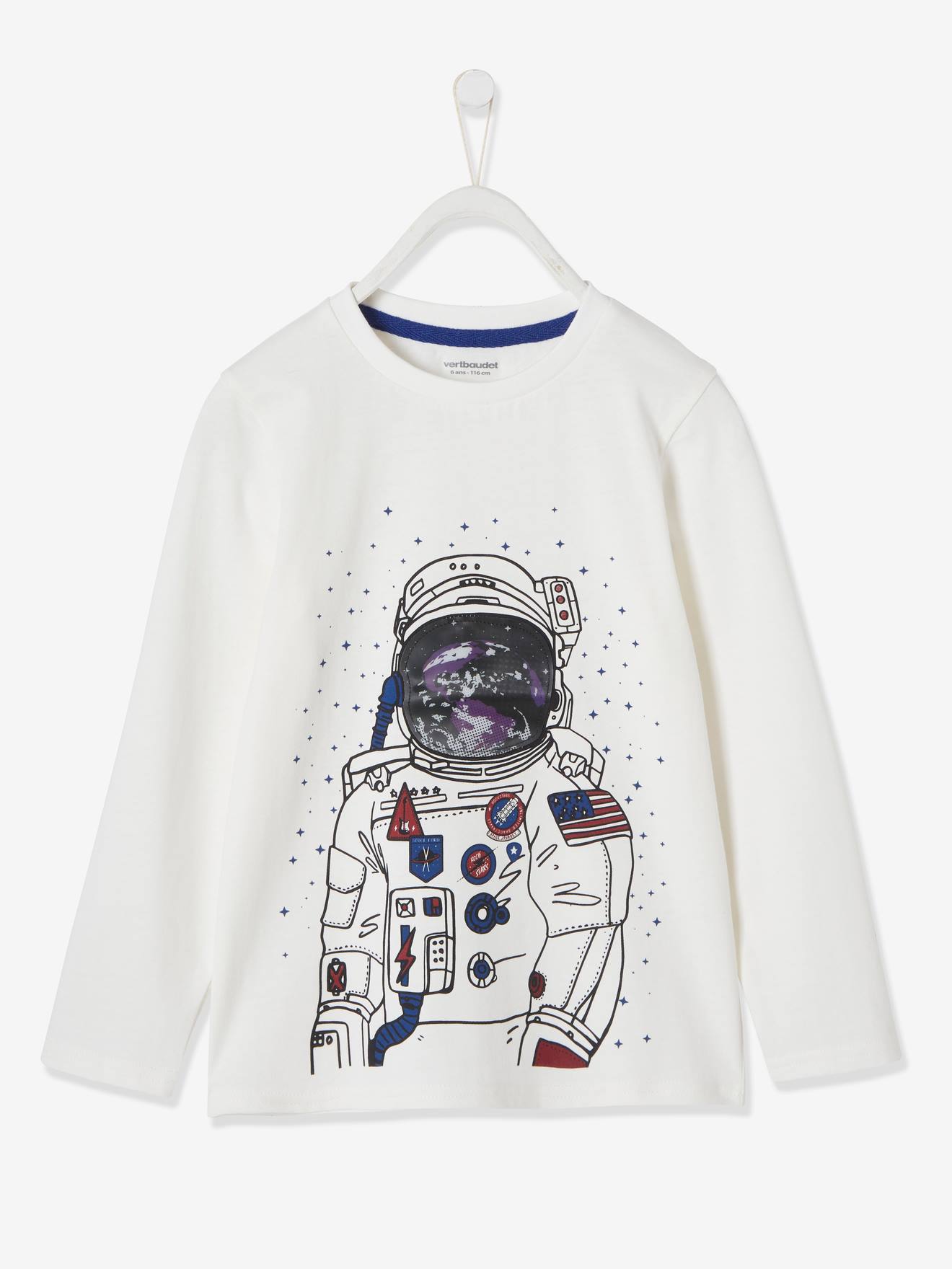 T-shirt garçon motif astronaute détail hologramme ivoire