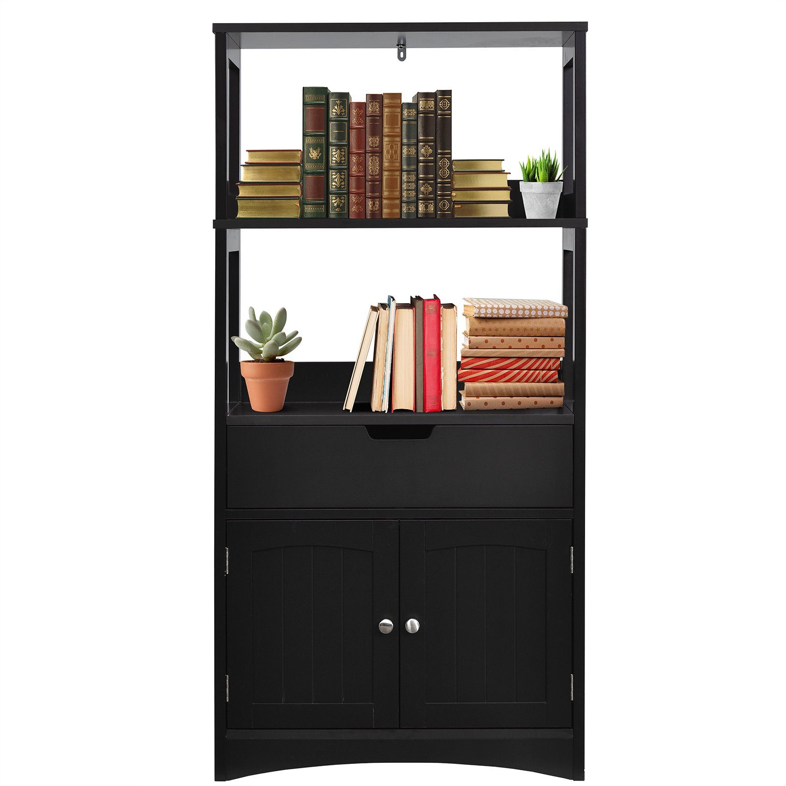 COSTWAY Mehrzweckschrank Bücherschrank mit Türen & 3 Regalen & Schublade