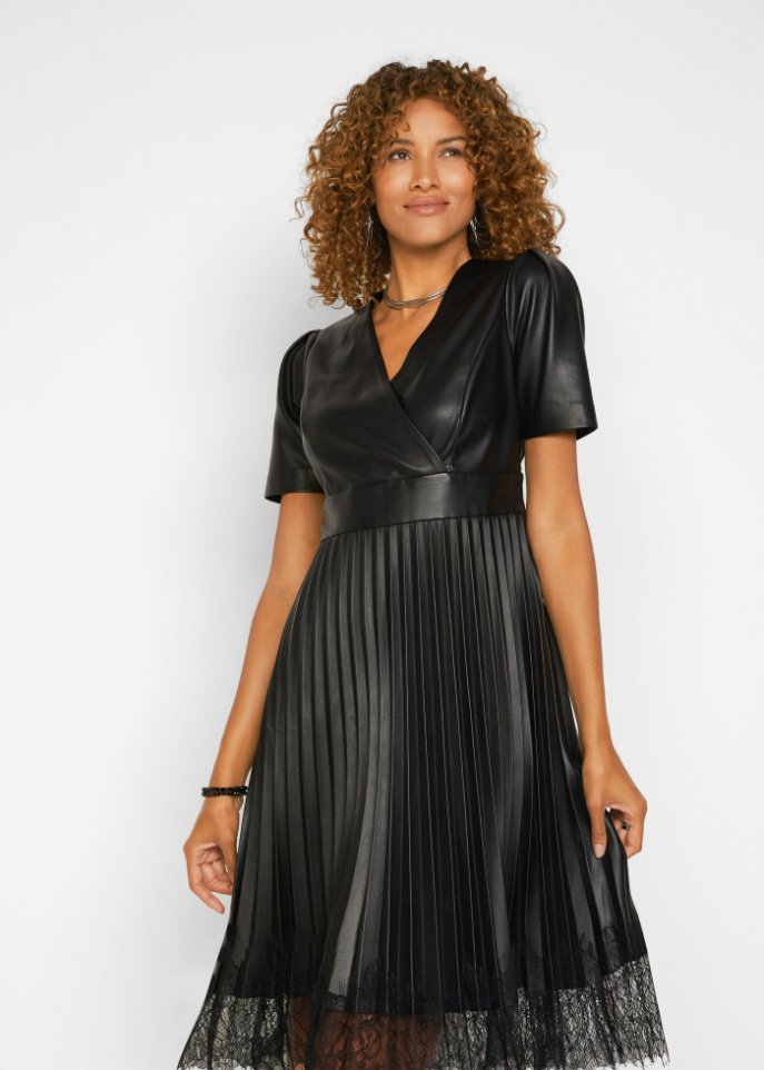 Lederimitat-Kleid mit Spitze