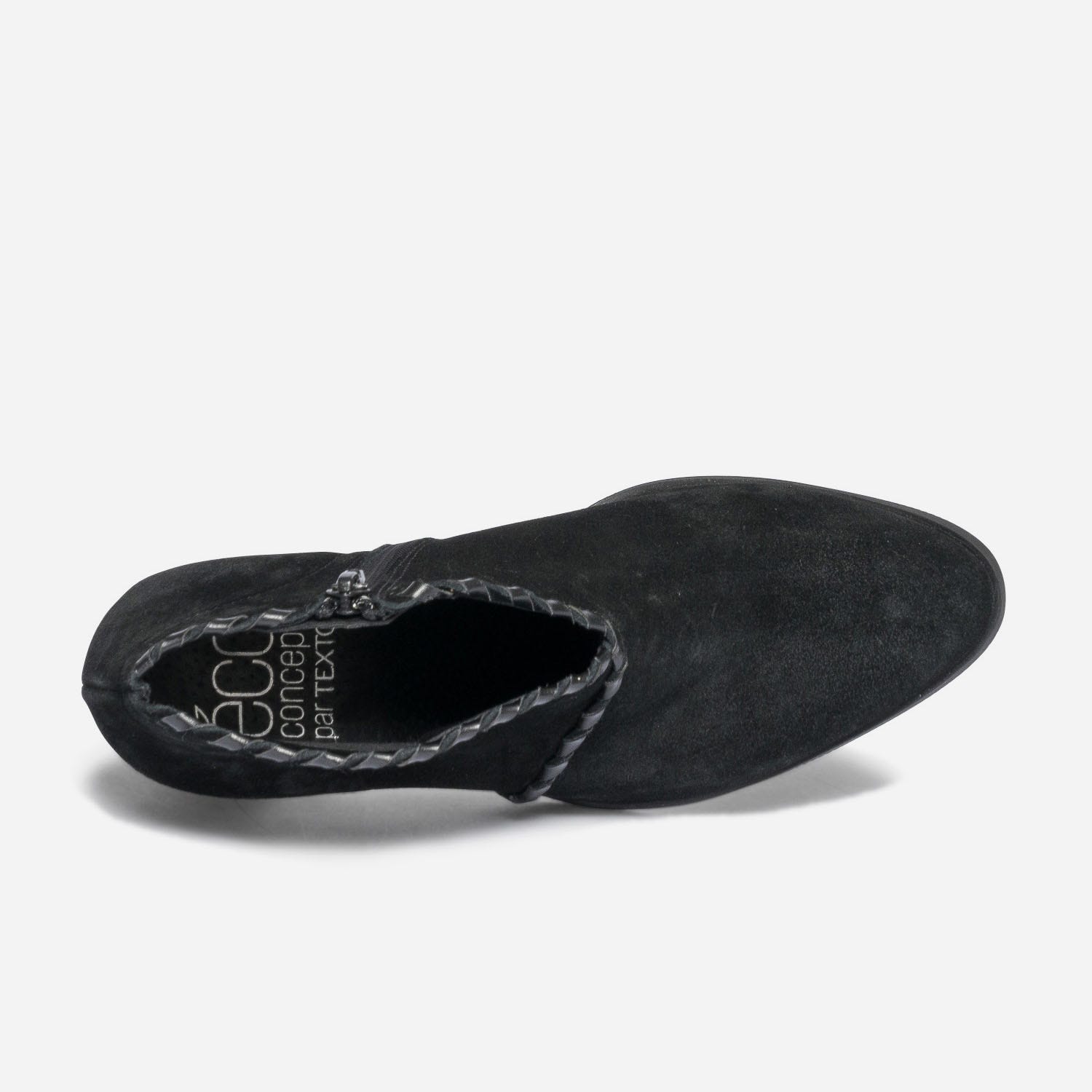 Low boots TEXTO noir éco-conçu en cuir velours avec tressage