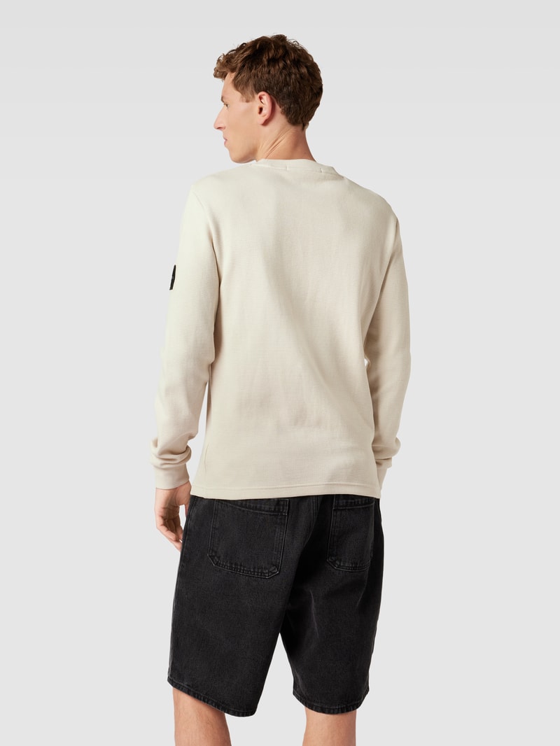 Longsleeve aus Baumwolle mit Strukturmuster Modell 'WAFFLE' in beige