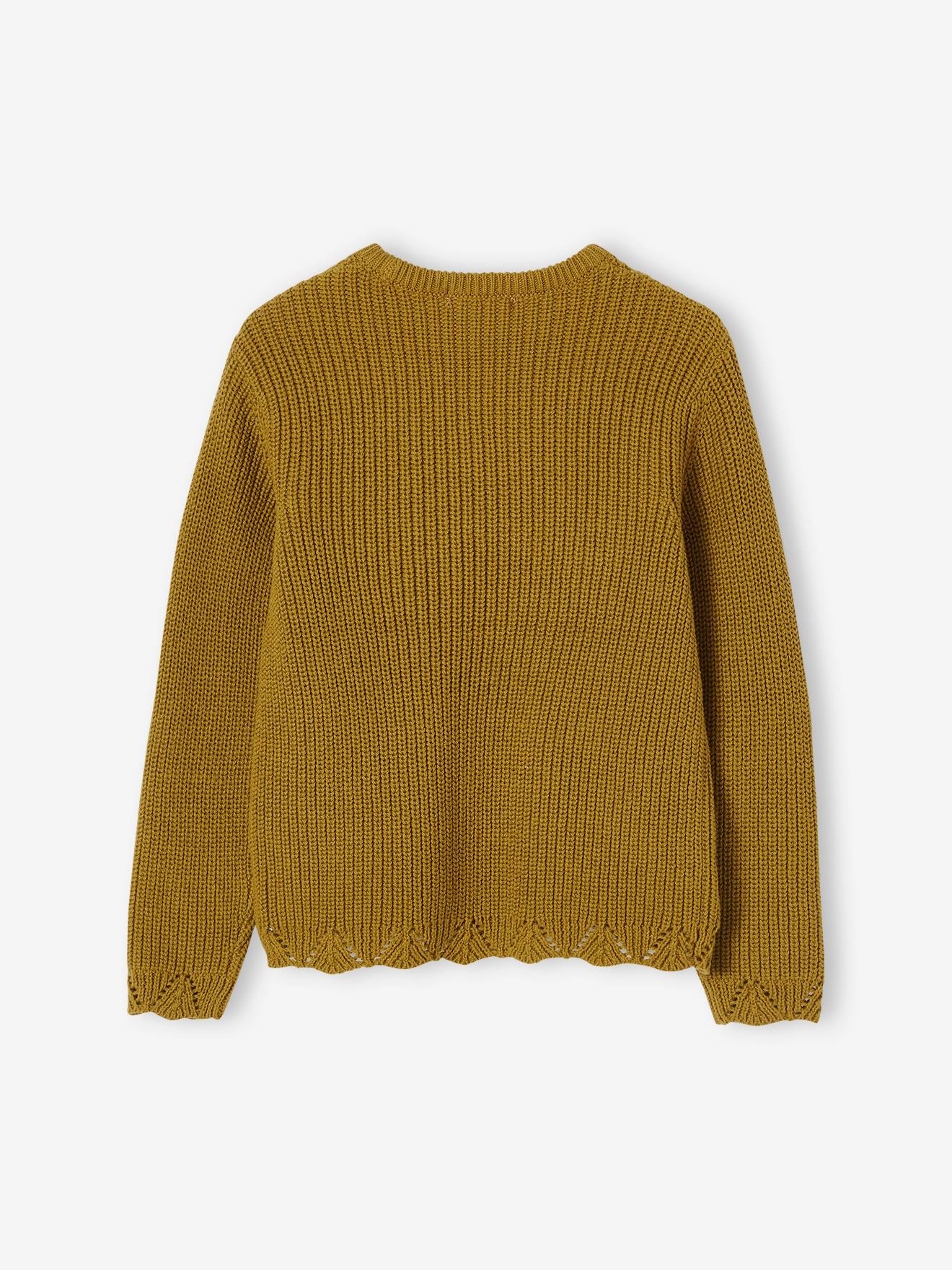 Pull volanté maille fantaisie fille gris foncé