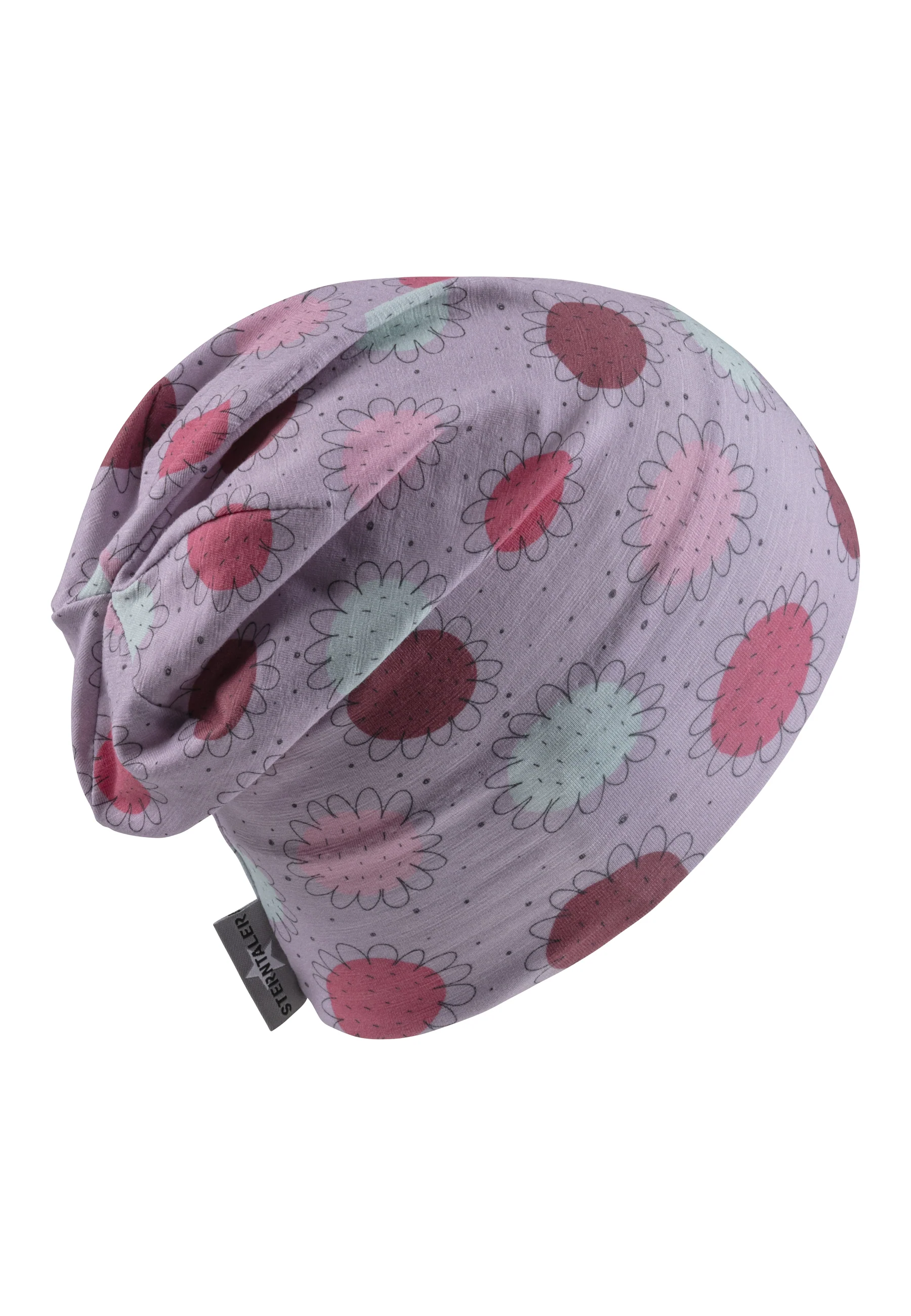 Beanie bedruckt mit Blümchen in flieder