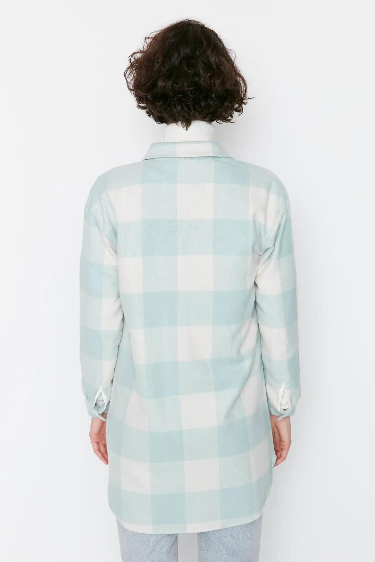 Trendyol Modest  Mintgrünes, kariertes, gemustertes, gewebtes Holzfäller-Winterhemd TCTAW23TG00004