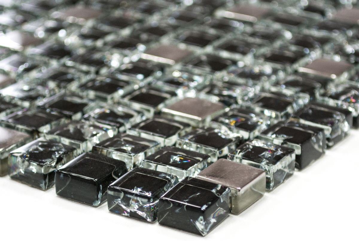 Mosani Mosaikfliesen Glasmosaik Crystal Mosaikfliesen schwarz silber glänzend / 10 Matten