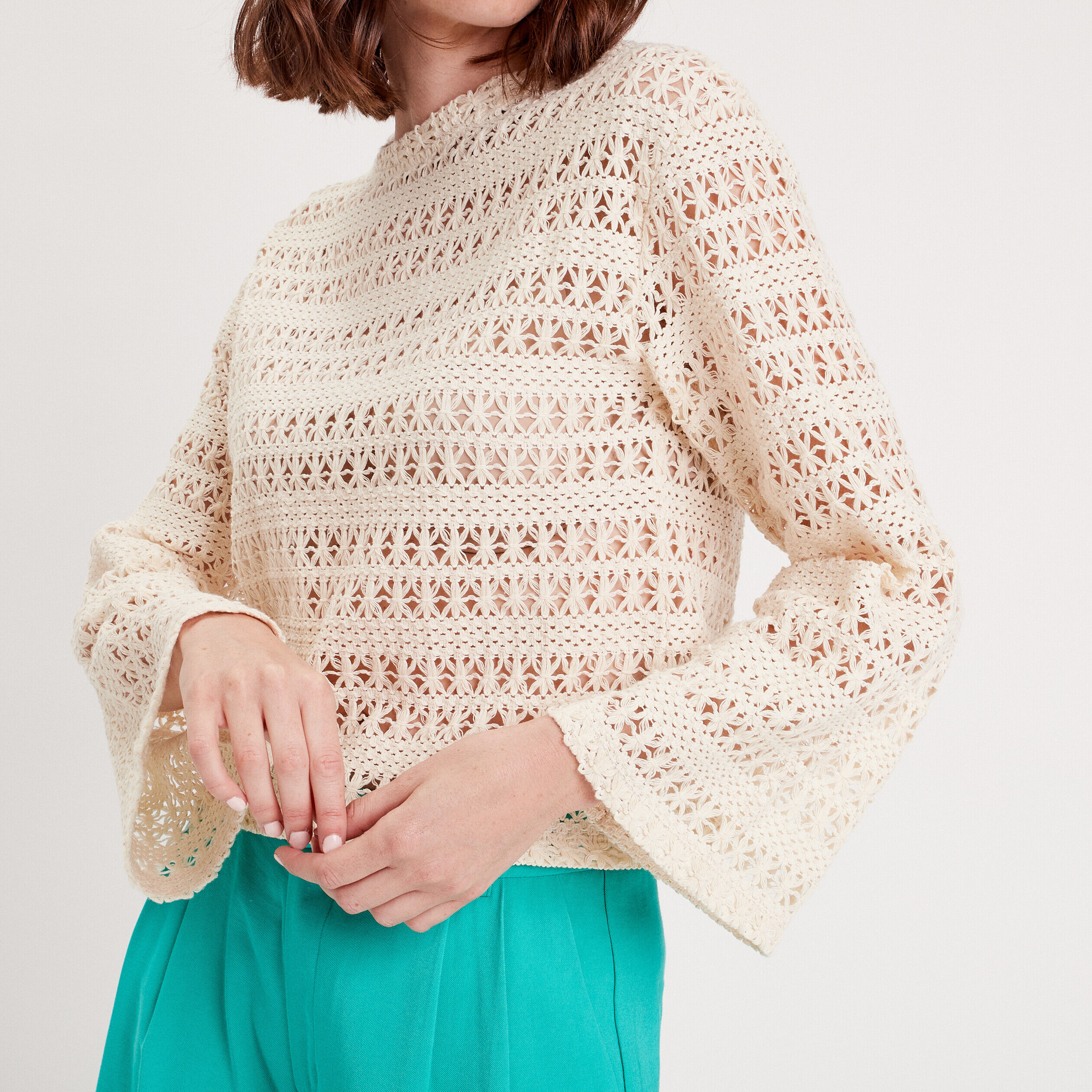T-shirt crochet manches pagode ecru femme | Cache Cache