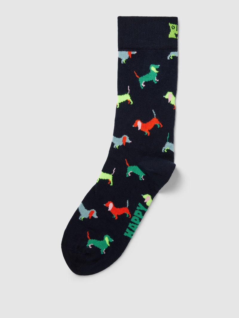 Socken mit Motiv-Print Modell 'Puppy Love' in marineblau