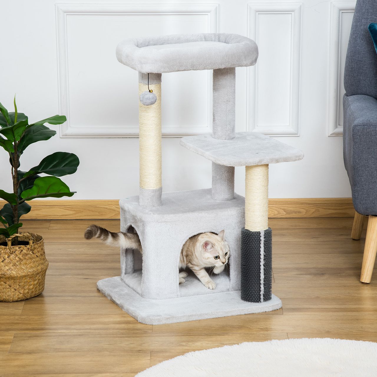 PawHut Kratzbaum Katzenbaum mit Massageecke Katzenhöhle Sisalseil-Kratzstamm