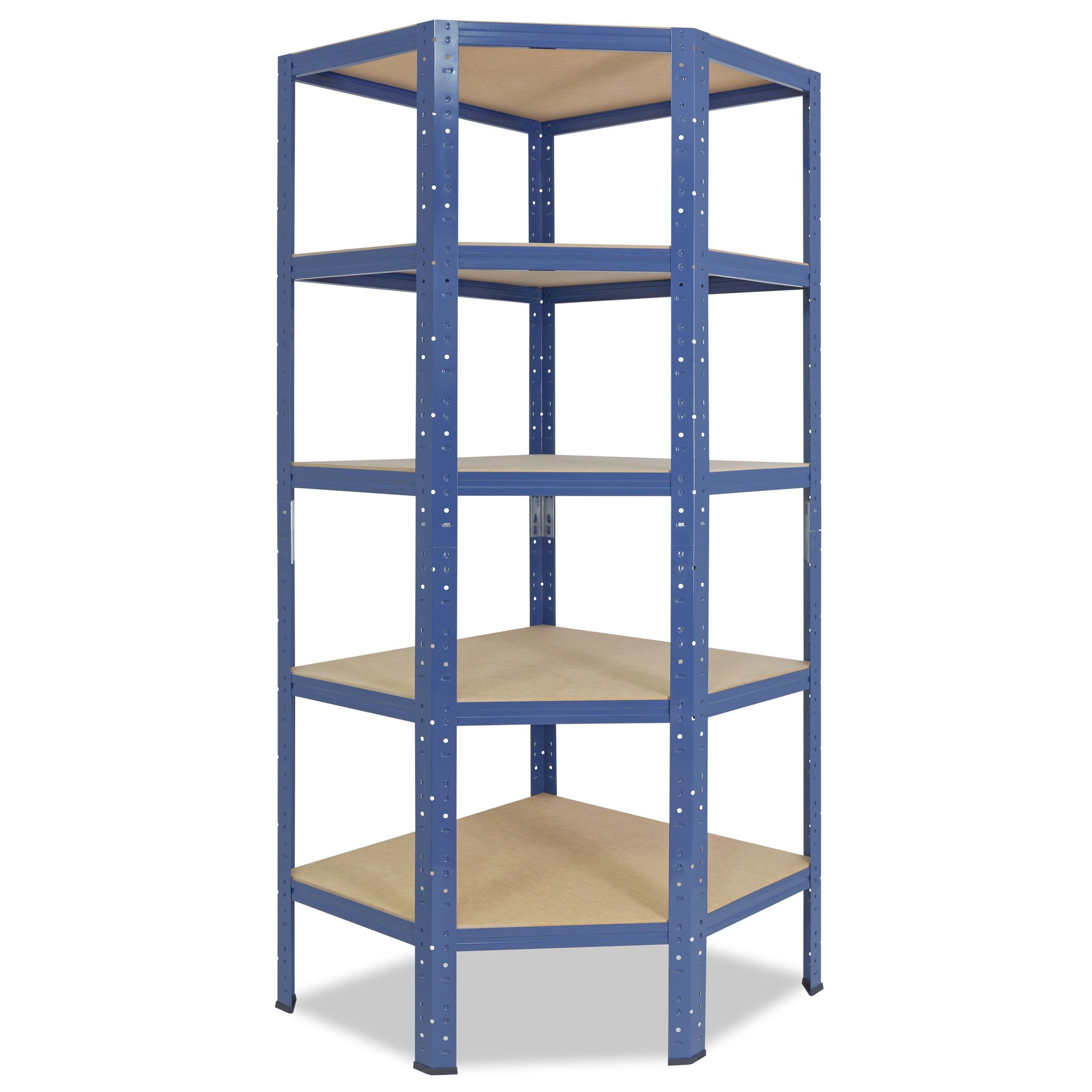 shelfplaza Eckregal HOME, 200x70x40cm blau, Metall Eckregal stehend mit 5 Böden, Corner Shelf 175kg Tragkraft Schwerlastregal Ecke, Steckregal verzinkt Eckregal Keller Garagen Regal