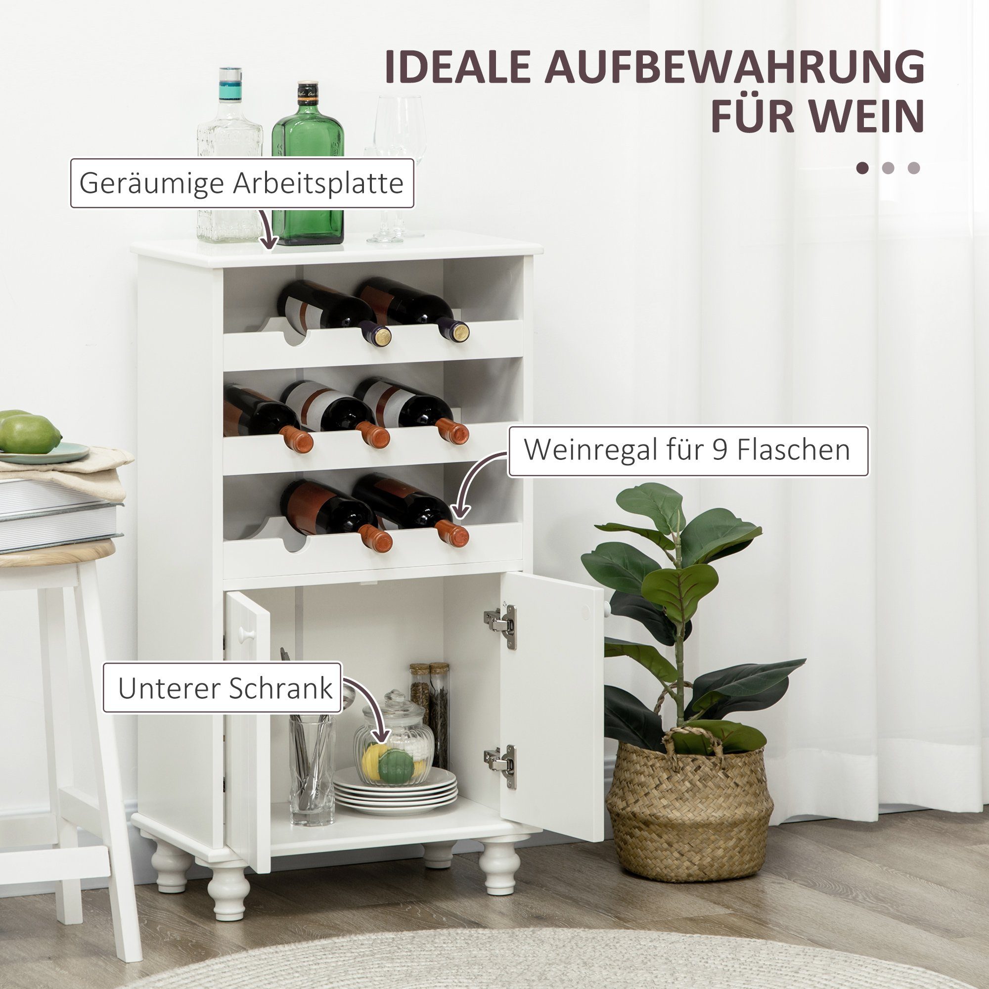 HOMCOM Weinregal Weinschrank, Weinregal 1-tlg., BxLxH: 30x50x90 cm