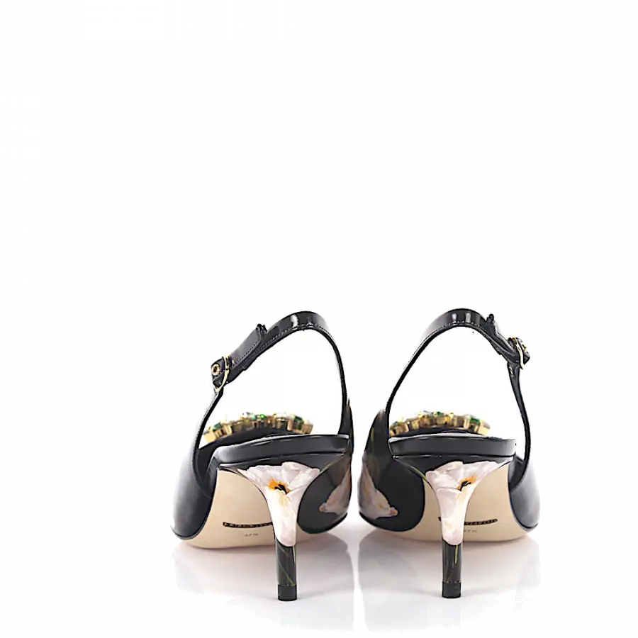 Dolce & Gabbana - Slingpumps Kristallverzierung Print schwarz weiß grün - schwarz