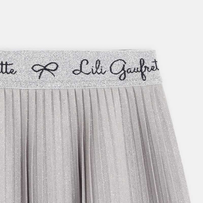 Jupe plissée brillante fille grise Lili Gaufrette