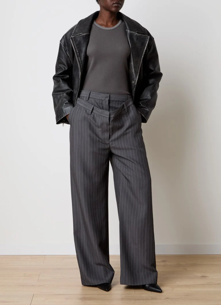Ψηλόμεσο ριγέ παντελόνι Acne Studios με φαρδιά γραμμή και ανάμεικτο μαλλί