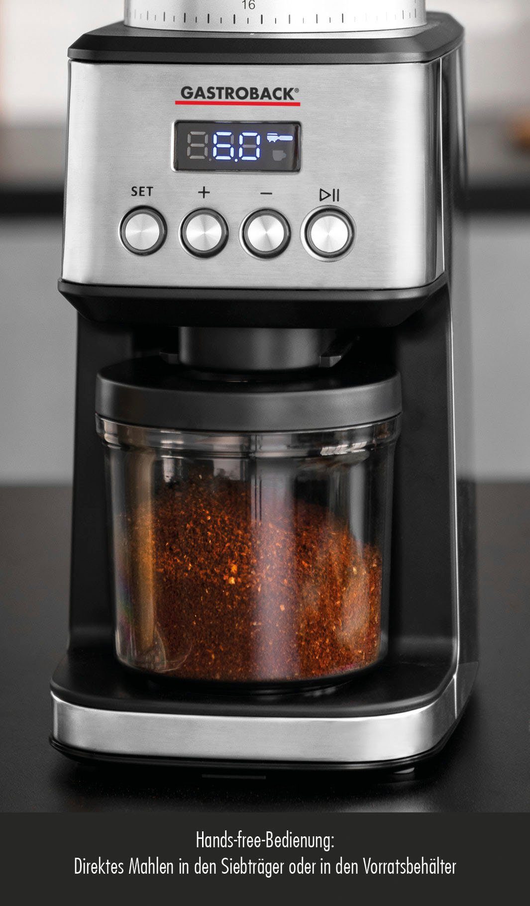 Gastroback Kaffeemühle 42643 Design Digital, 180 W, Kegelmahlwerk, 320 g Bohnenbehälter