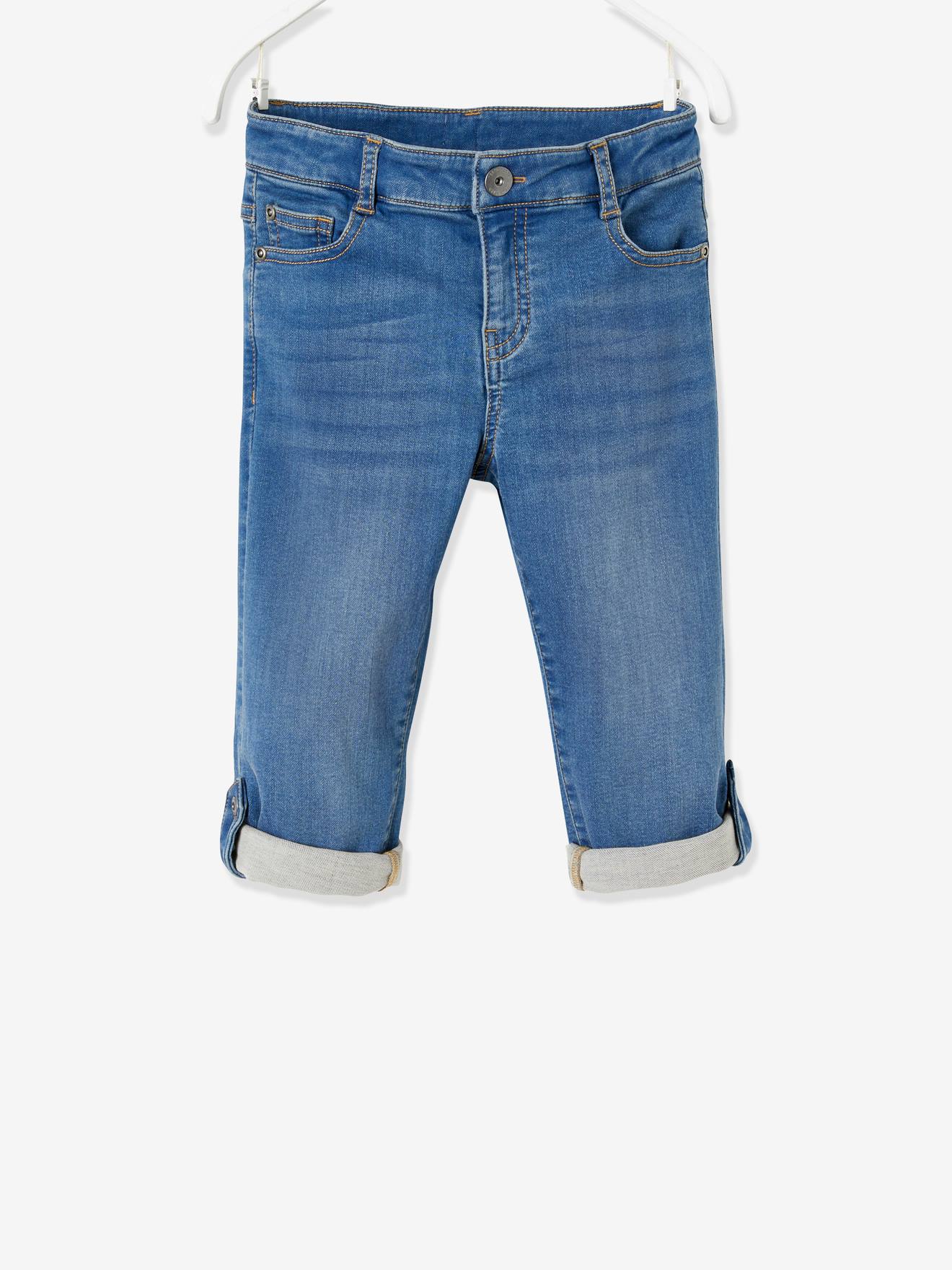 Pantacourt en molleton effet denim garçon retroussable en bermuda stone