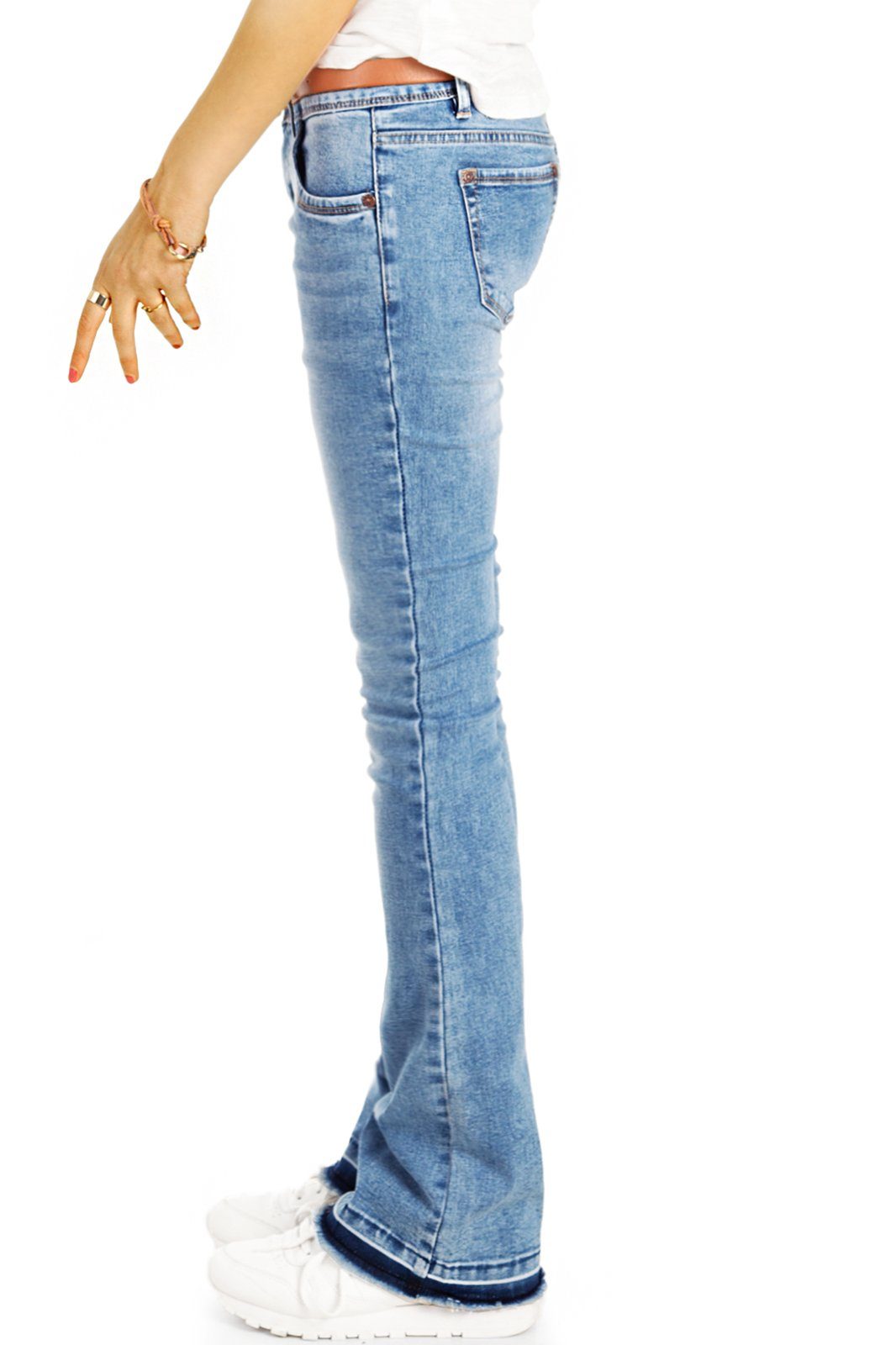 be styled Bootcut-Jeans Damen Hüftjeans, Schlaghosen mit offenem Saum, low waist j40g-2