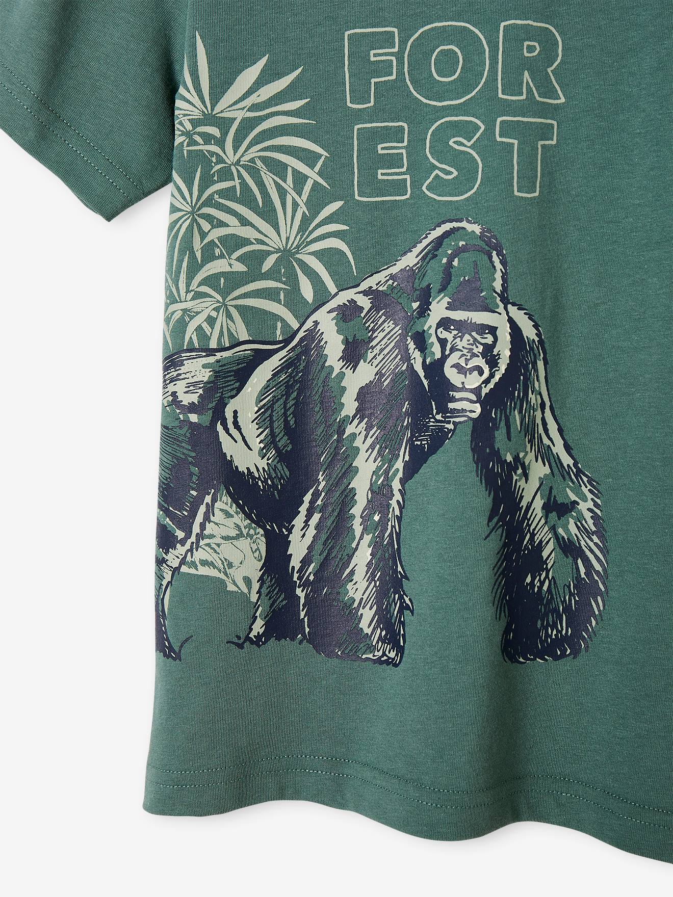 Vertbaudet Jungen T-Shirt aus Bio-Baumwolle, Tier-Print - salbeigrün